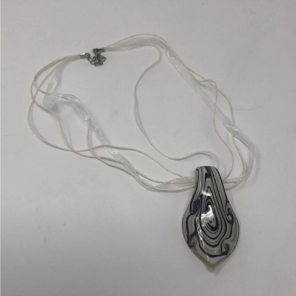 Blown glass pendant boho adjustable necklace